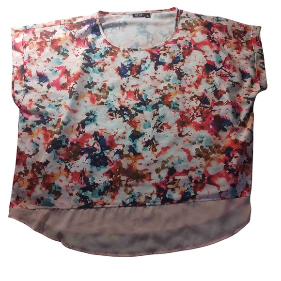 Ana Floral Womens‎ Blouse Top 2X Boxy Lagenlook Boho Festival Chic Career Casual - Picture 1 of 7